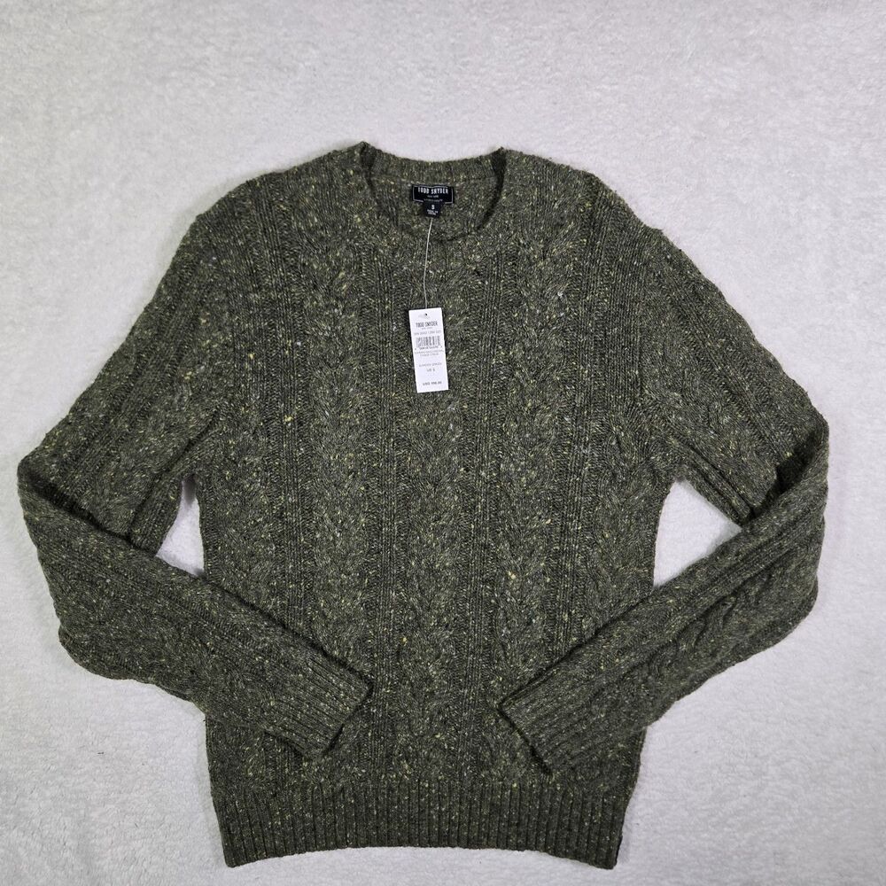 Todd Snyder Merino Wool Alpaca Nylon Cable Knit Mens Small Garden Green Sweater